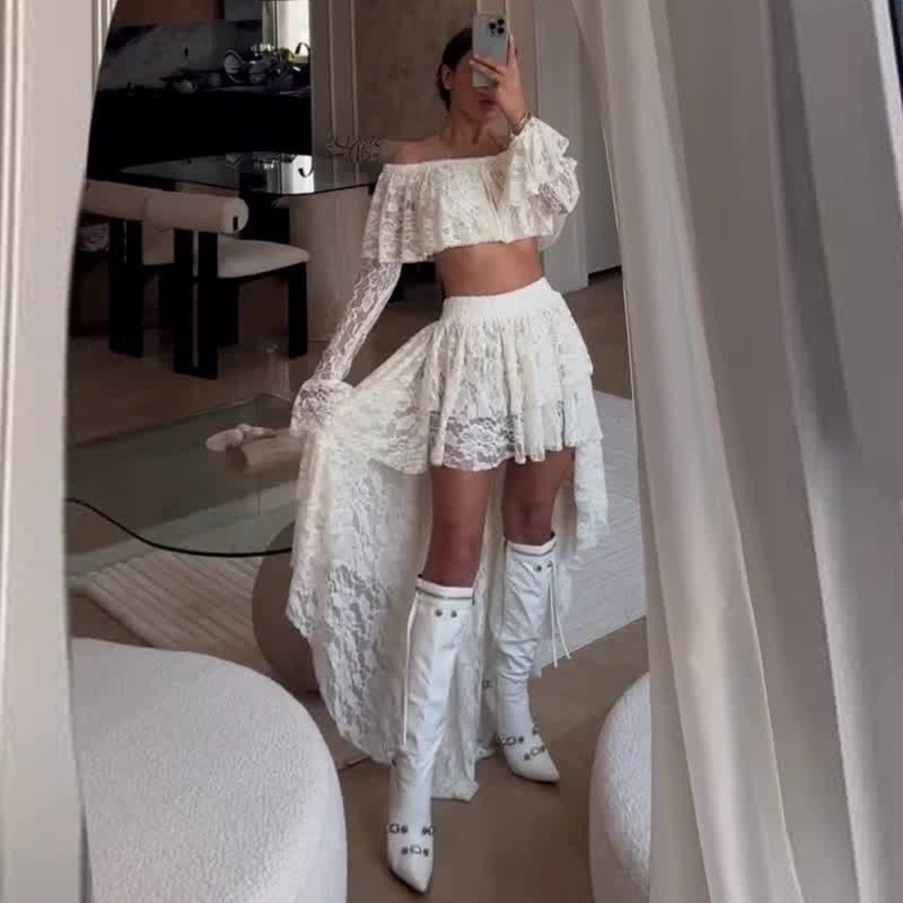Forever 21 Elegant Summer Off-Shoulder Ruffled French Dress Set